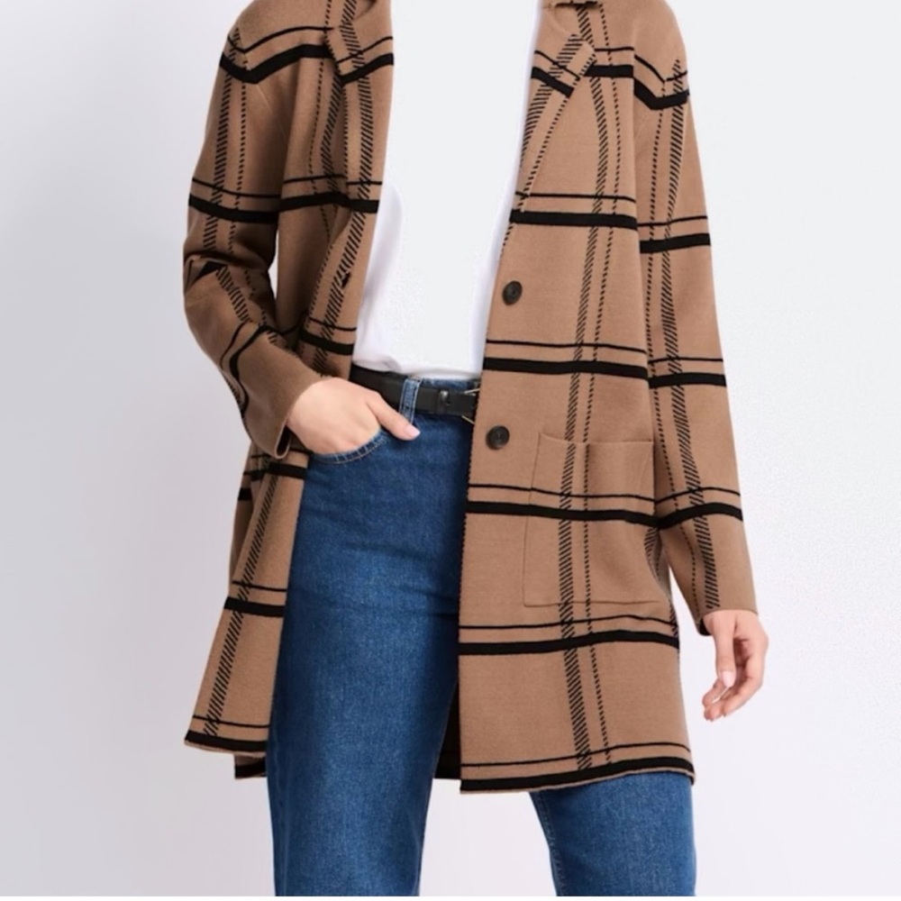 Z Supply Tan and Black Plaid Cardigan Coat